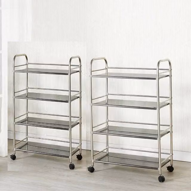 SPETLEK 4-Tier Stainless Steel Freestanding Rack Shelf Stand in Silver, H 96.0 cm x W 60.0 cm x D 60.0 cm