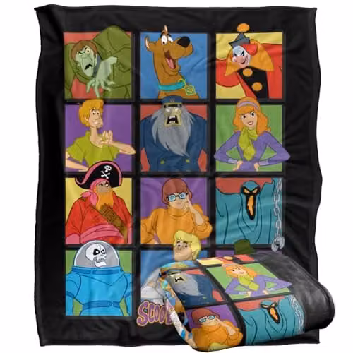 LOGOVISION Scooby Doo Character Squares Super Soft Silky Touch Fleece Throw Blanket, Multicolour, W: 152.4 cm x D: 127.0 cm – 1