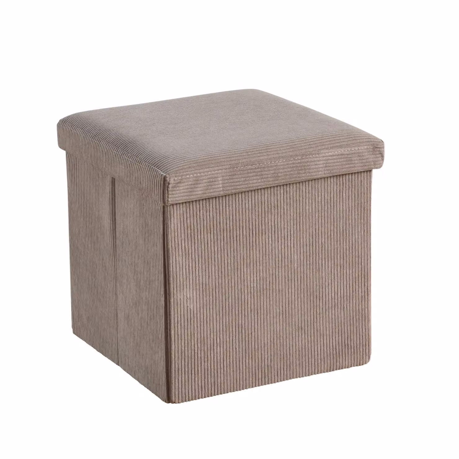 Home Source Corduroy Fabric Folding Ottoman Storage Chest, Grey, W/D/H: 38 x 38 x 38 cm – 2
