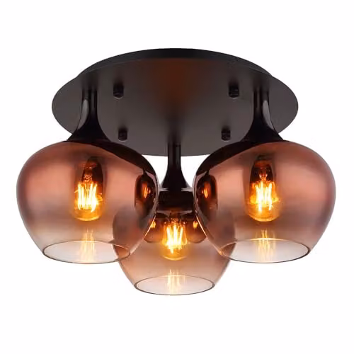 Globo Lighting Round Smoked Glass Ceiling Light in Black and Copper, Diameter: 45 cm, Height: 25.5 cm, 3x E27 – 1