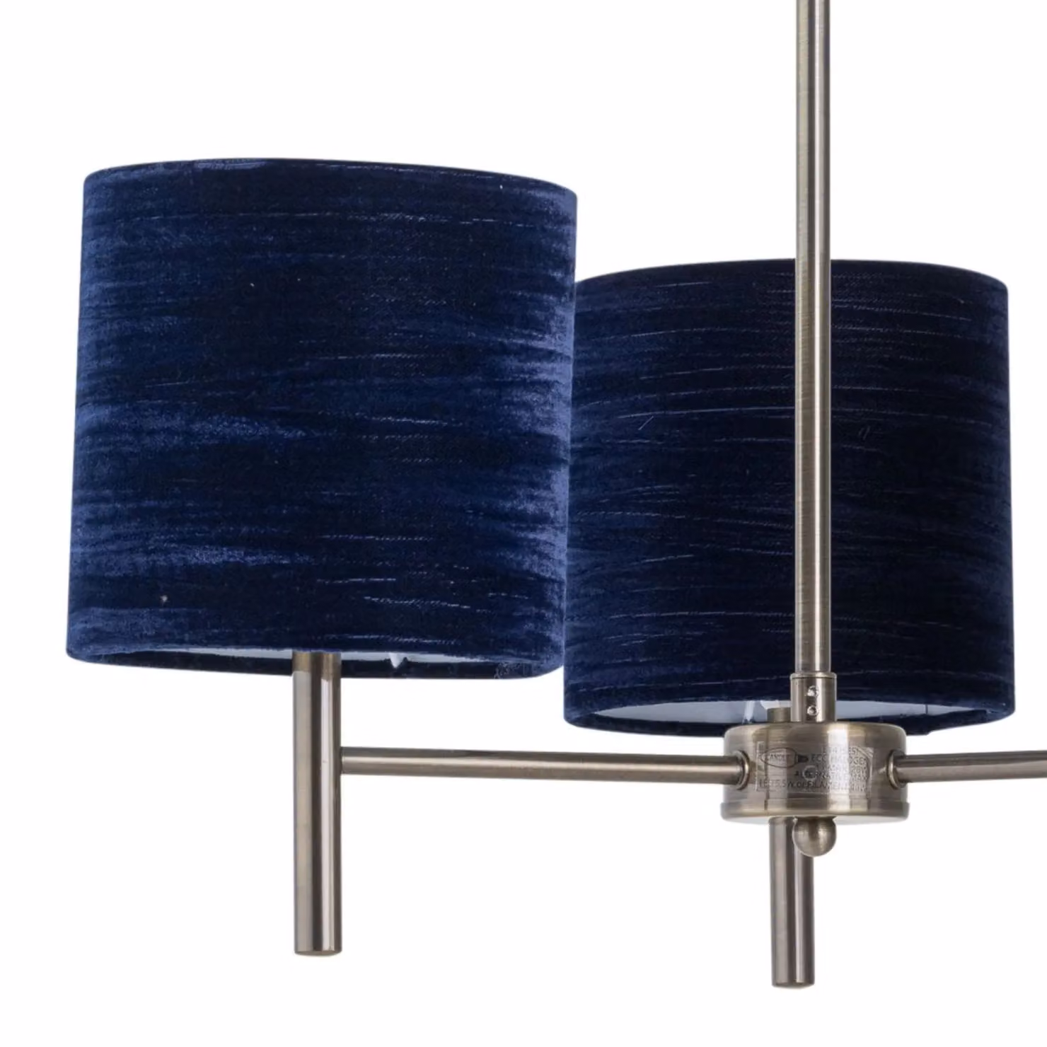 First Choice Lighting Brea Antique Brass Ceiling Light Fitting with Blue Fabric Shades – 2