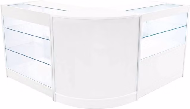 Monstershop Hera LED Shop Counter Set K900, C900 & CM60 in White with Glass Sliding Doors and Integrated Lighting – 1
