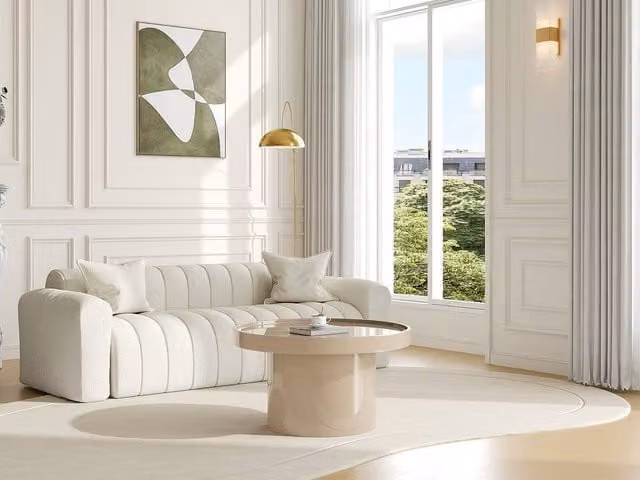 Vente-unique SYBEVA Round MDF Coffee Table in Glossy Beige, W/D/H: 80 x 80 x 40 cm