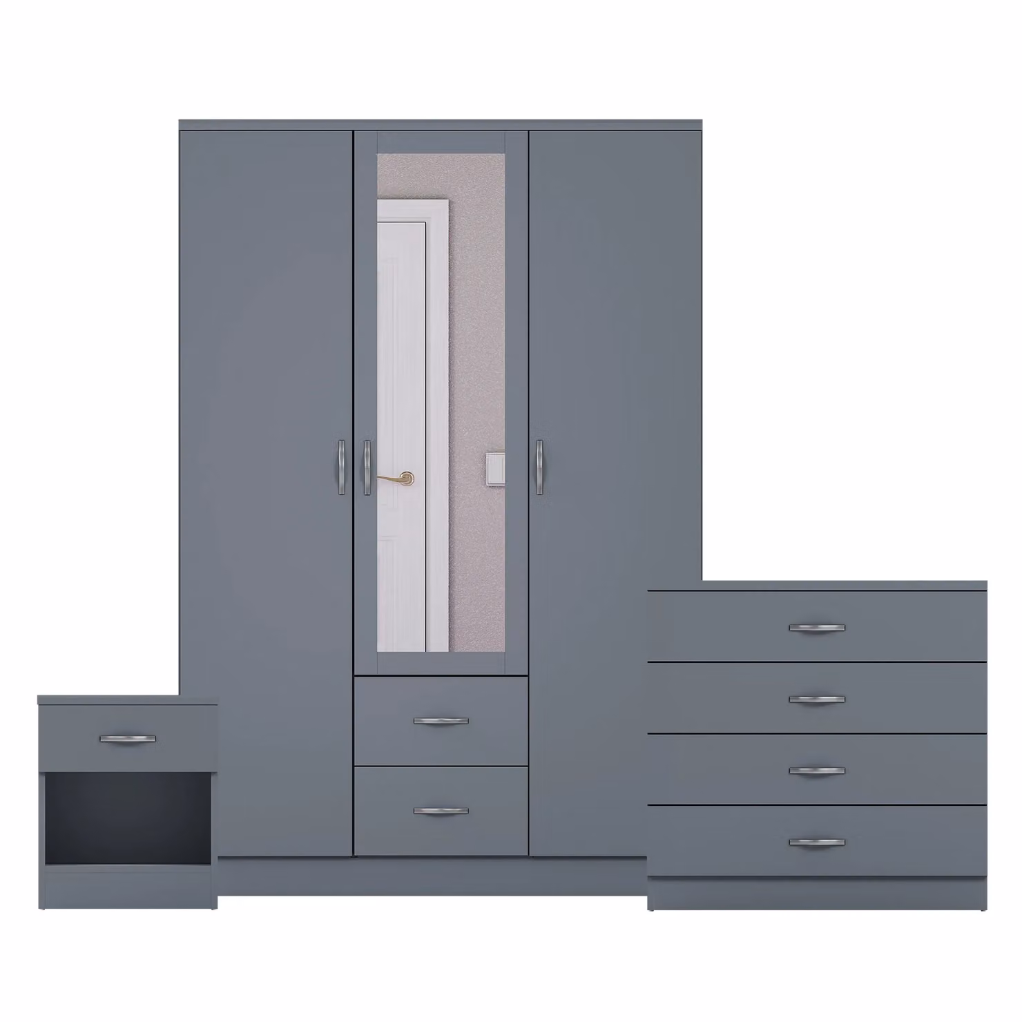 Vida Designs 3 Piece Modern Grey Bedroom Set Including Bedside Table, 4 Drawer Chest and Mirror Wardrobe – 2
