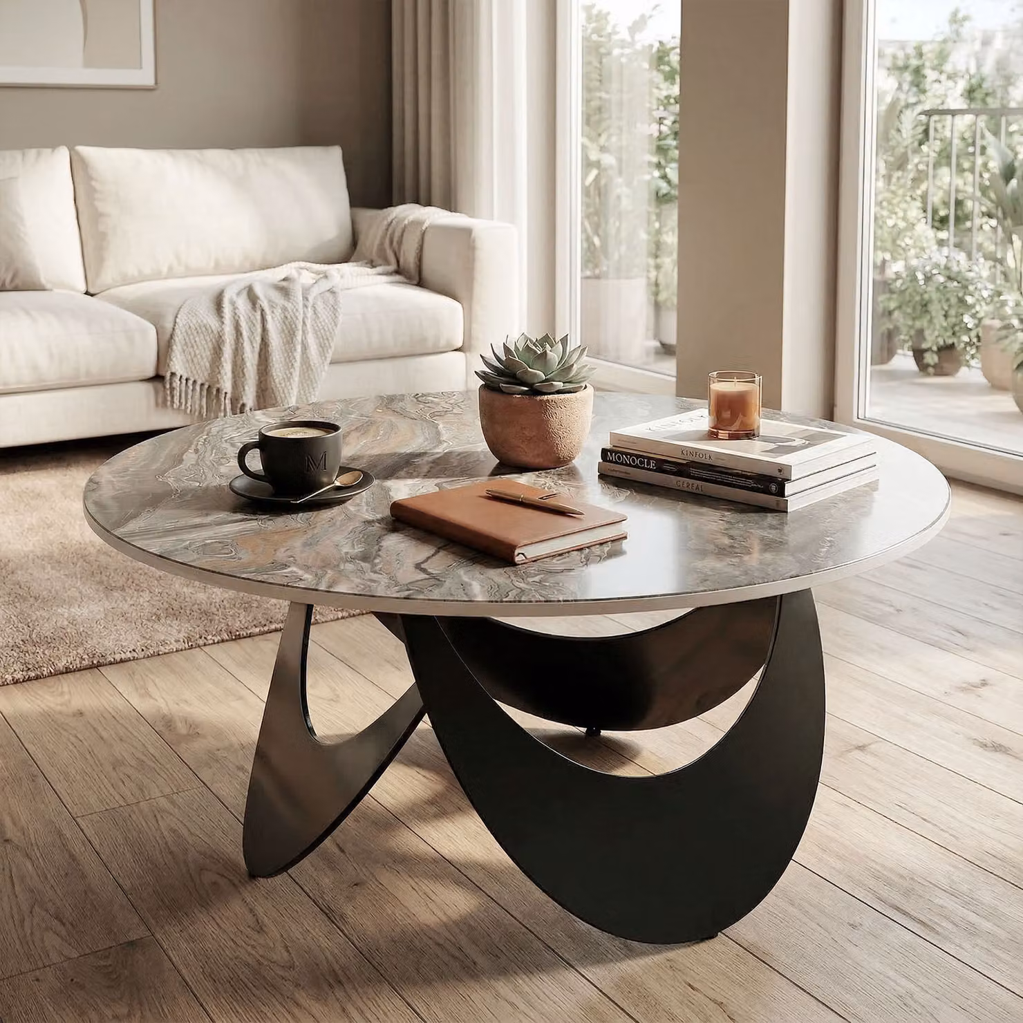 HOMCOM Modern Sintered Stone Coffee Table in Brown and Black, W/D/H: 80 x 80 x 40 cm – 8