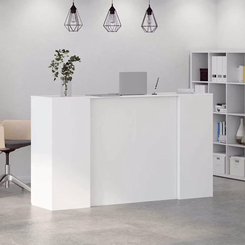 Berkfield Home White Glossy Reception Desk in Engineered Wood, W/D/H: 180 x 50 x 103.5 cm – 1