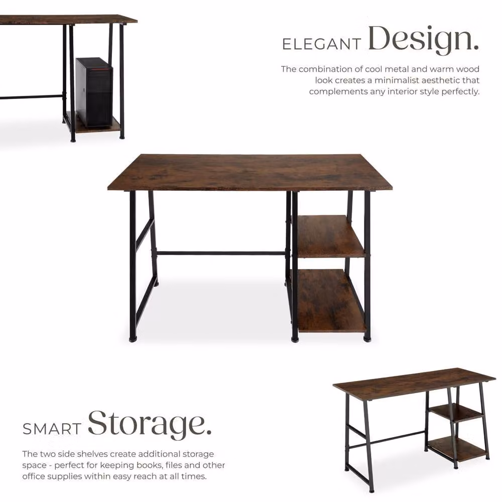 tectake Paisley Writing Desk with Trapezoidal Frame and Shelf with 2 Storage Compartments in Brown Oak – 3