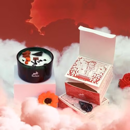 Ancient Wisdom Hop Hare Magic Candle with Flowers and Gems - The Devil - Red and Black - W: 5 cm, H: 9 cm, D: 9 cm – 4