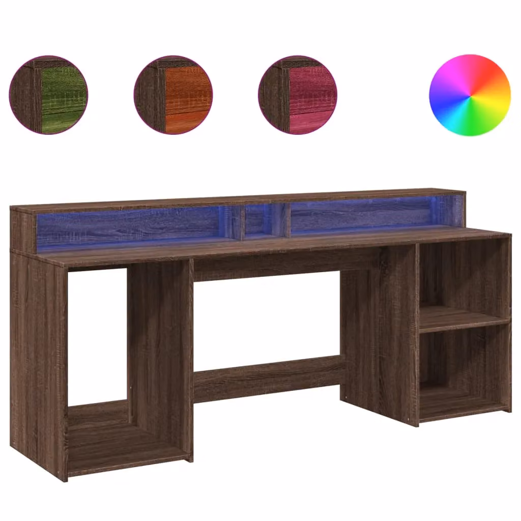 Berkfield Home Brown Oak Gaming Desk with LED Lights, W/D/H: 200 x 55 x 91 cm – 2