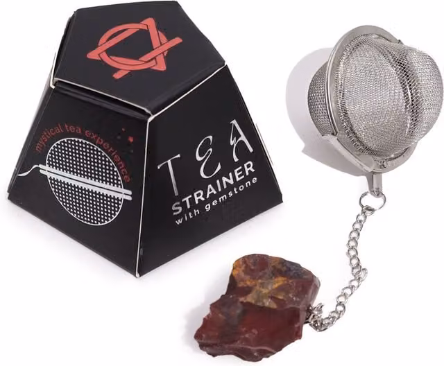 KDMK Mookaite Raw Crystal Gemstone Tea Strainer with Fine Mesh Stainless Steel Sieve in Red