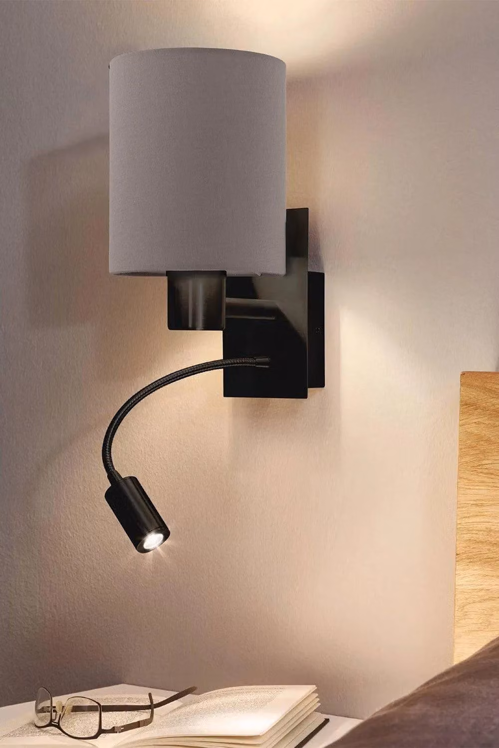 Eglo Pasteri Black and Brown Wall Lamp with Adjustable Reading Light – 2