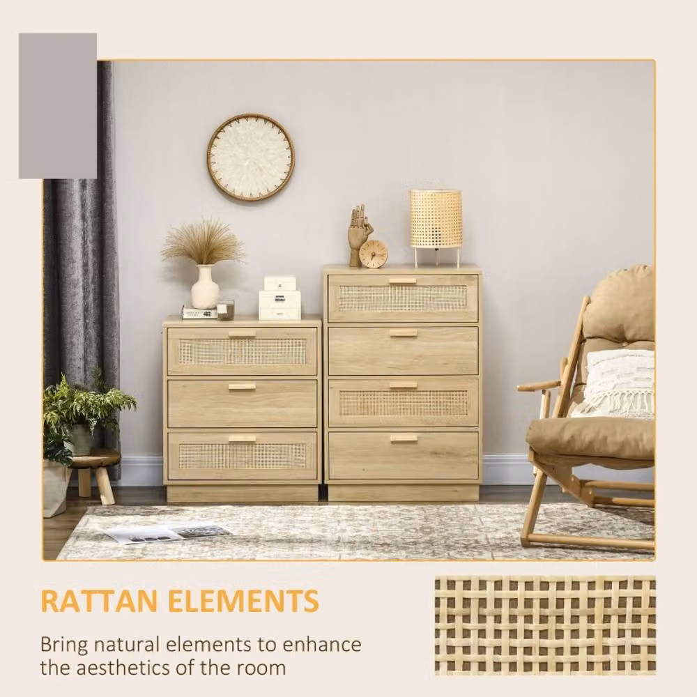 STILVORA Scandinavian Style 4 Drawer Chest with Rattan Panels in Sand and Beige – 2