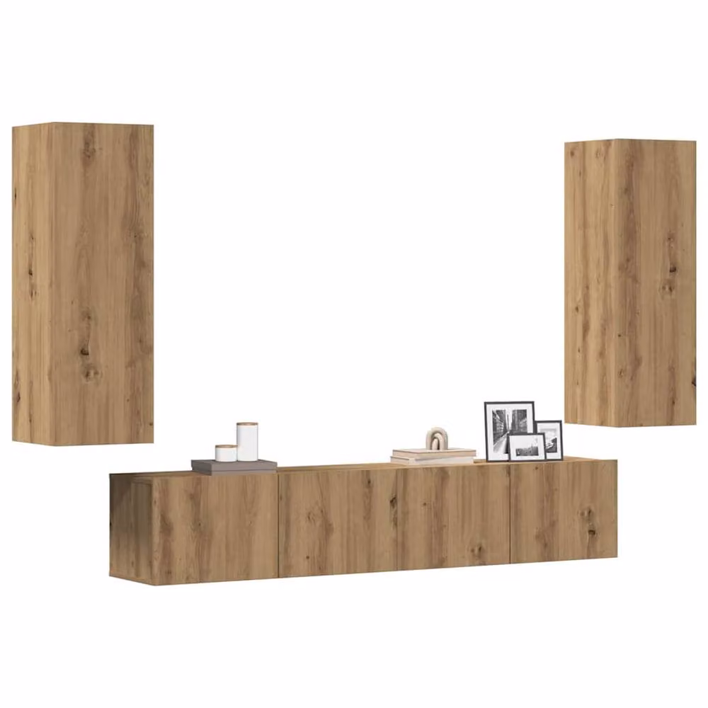 Berkfield Home Artisan Oak Wall Mounted TV Cabinets, 4 Piece Set in Brown – 2