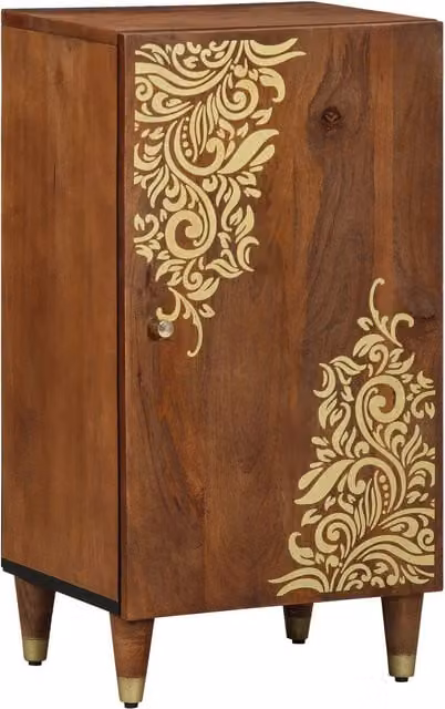 Berkfield Home Mango Wood Sideboard in Brown and Gold, W/D/H: 40 x 33 x 75 cm