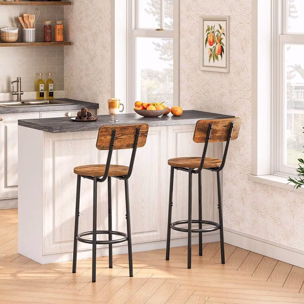 FORGEVIO Set of 2 Industrial Brown Synthetic Leather and Metal Bar Stools – 3