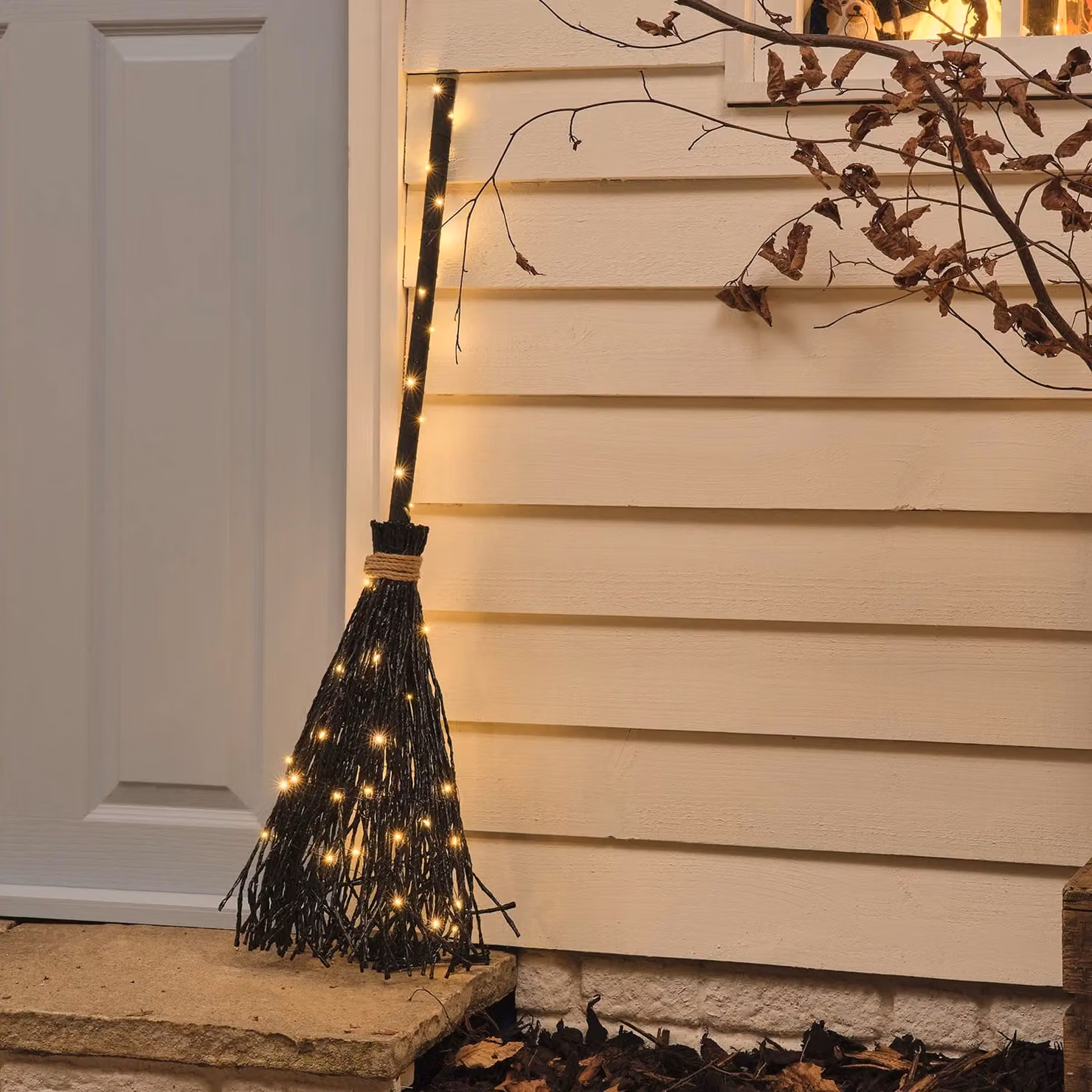 Lights4fun Black and Brown Witches Broom Outdoor LED Halloween Decoration – 1