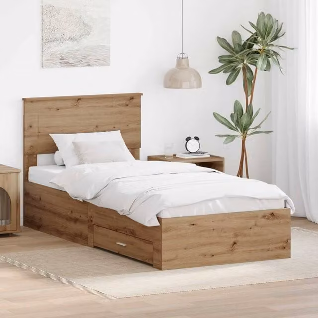 Berkfield Home Artisan Oak Bed Frame with Drawer, Brown, W/D/H: 90 x 200 cm