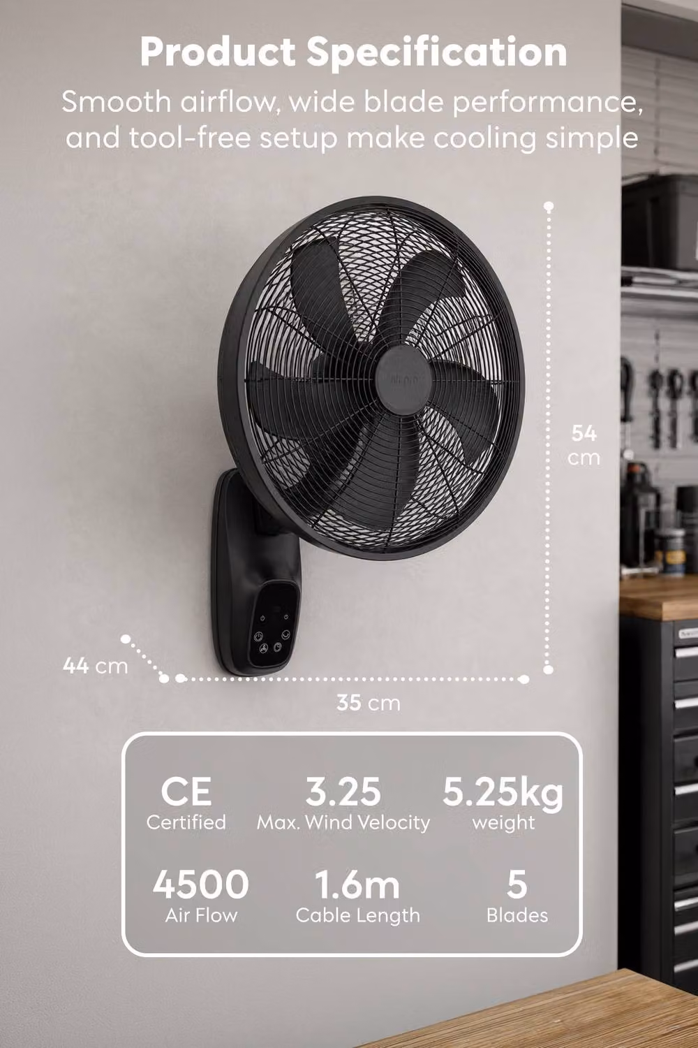 Air Pro 16 inch Wall Mounted Electric Fan with Remote Control and Oscillation in Black – 4