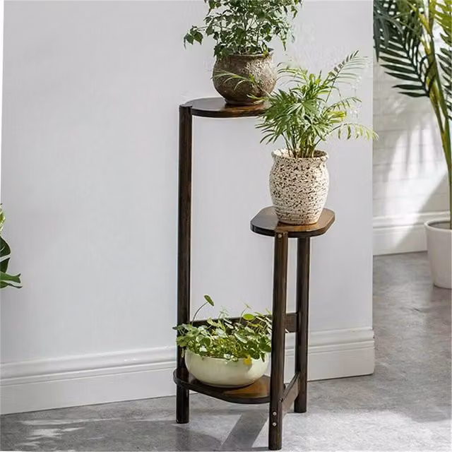 Nordara Brown 3 Tier Bamboo Corner Plant Stand for Garden and Terrace, W/D/H: 27.5 x 32.0 x 75.0 cm