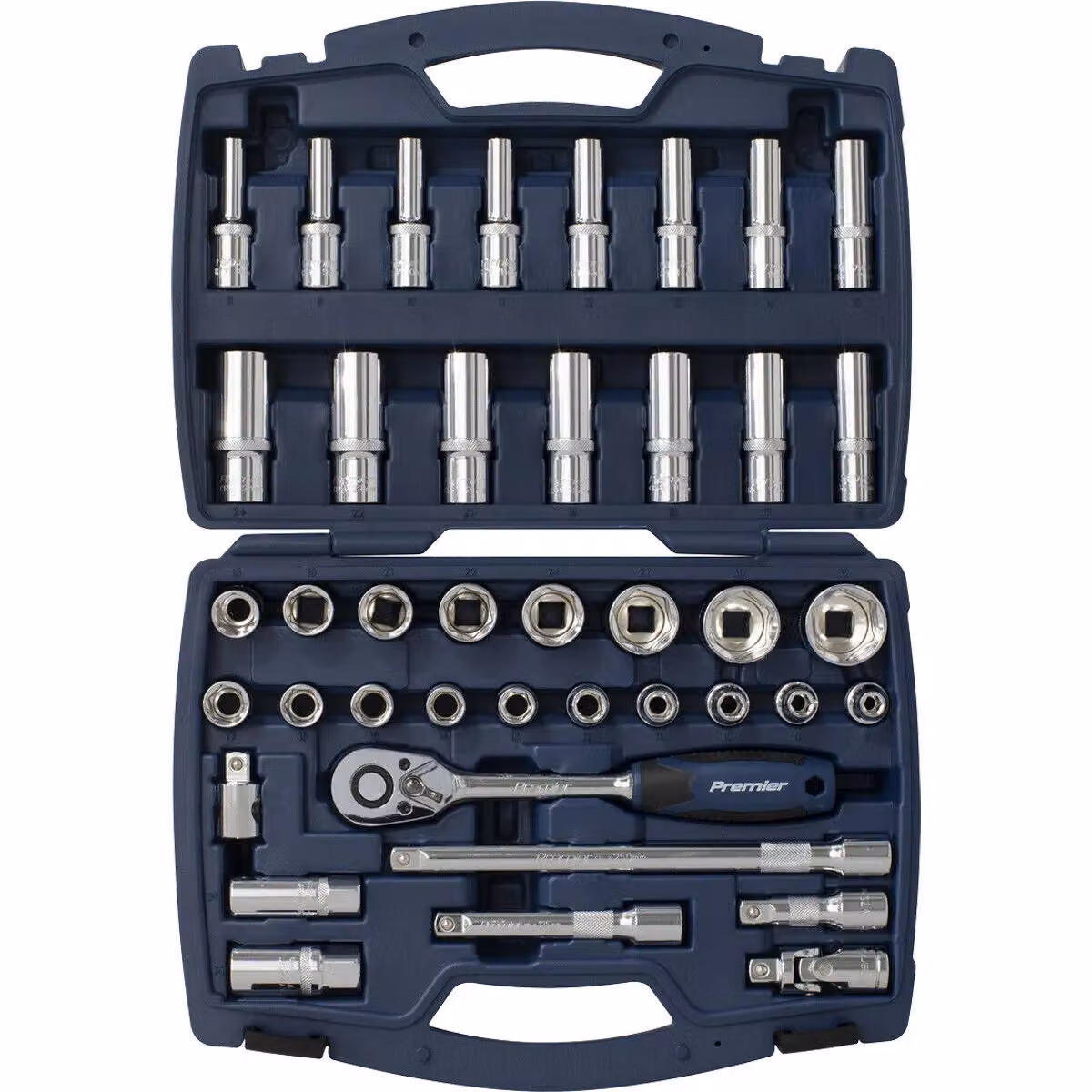 Loops 41pc Premium Deep Socket and Ratchet Handle Set, 1/2 inch Square Drive, 6 Point Metric, Silver and Multicolour – 4