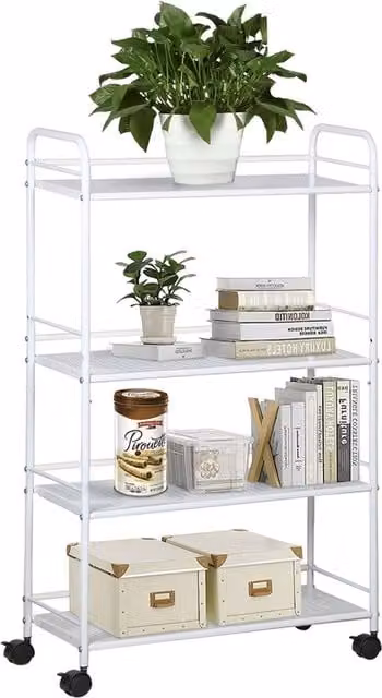 Yaheetech 4 Shelf Portable Storage Trolley in White