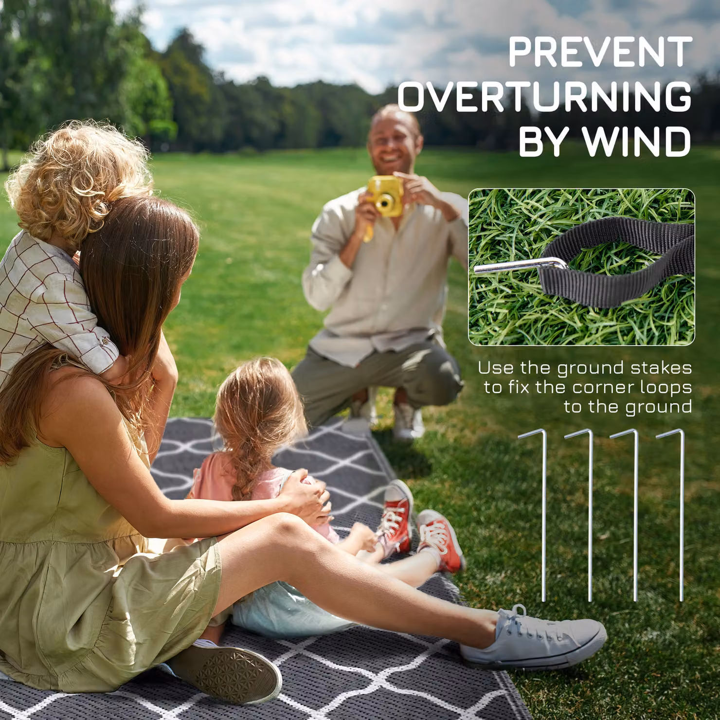 Outsunny Reversible Waterproof Outdoor Rug in Grey and White with Carry Bag and Ground Stakes – 8