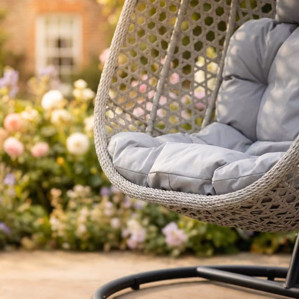Rosewood & Stone Home Saltram Single Egg Chair in Light Grey with Rattan and Metal Frame – 2