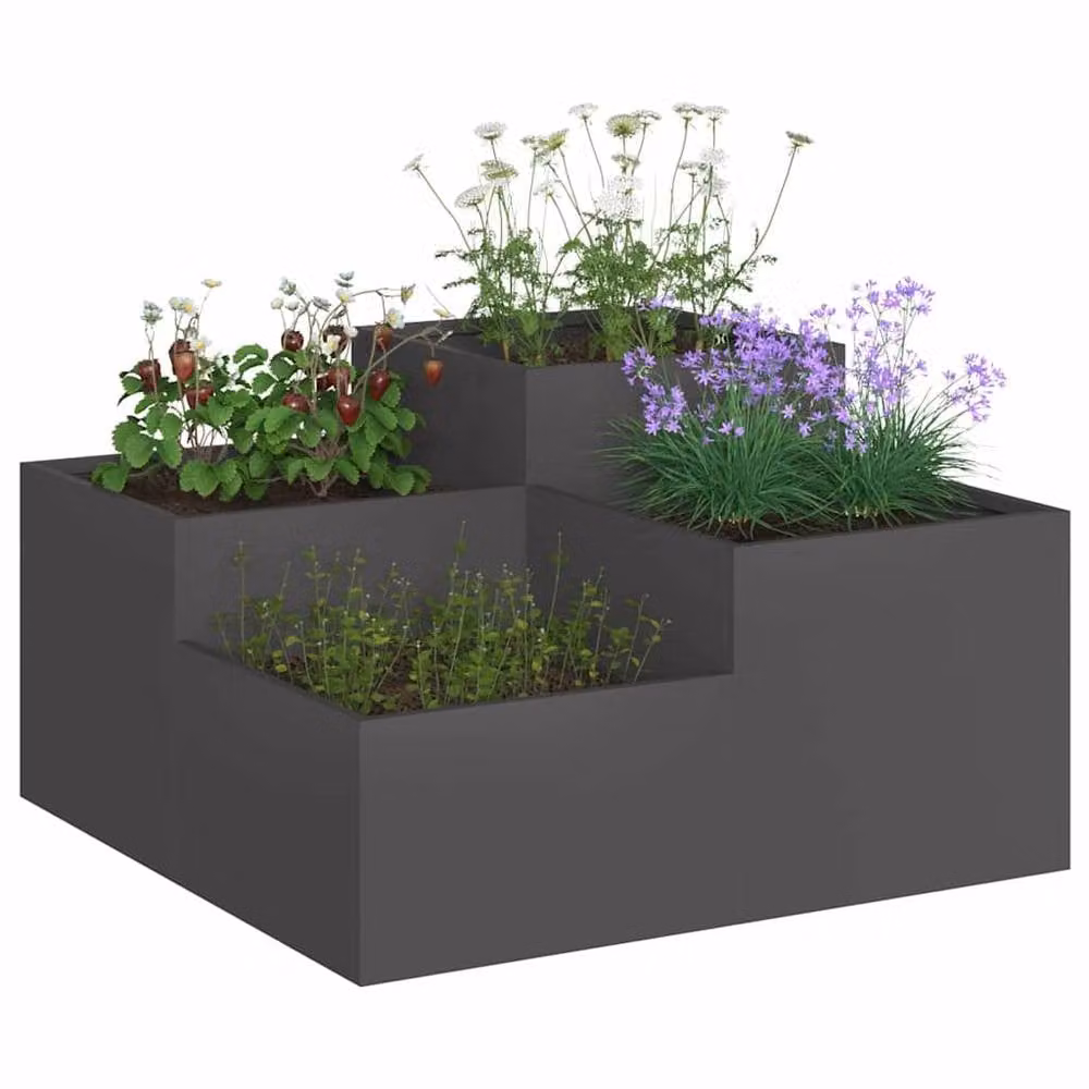 Berkfield Home Black Steel Garden Planter Tub W: 80 cm, D: 80 cm, H: 48 cm – 3