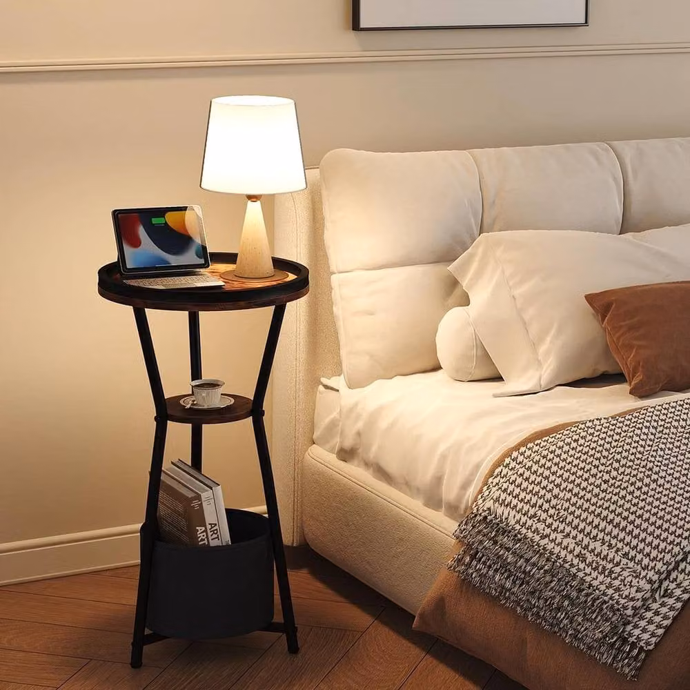 FORGEVIO Round 3-Tier Side Table in Rustic Brown – 6