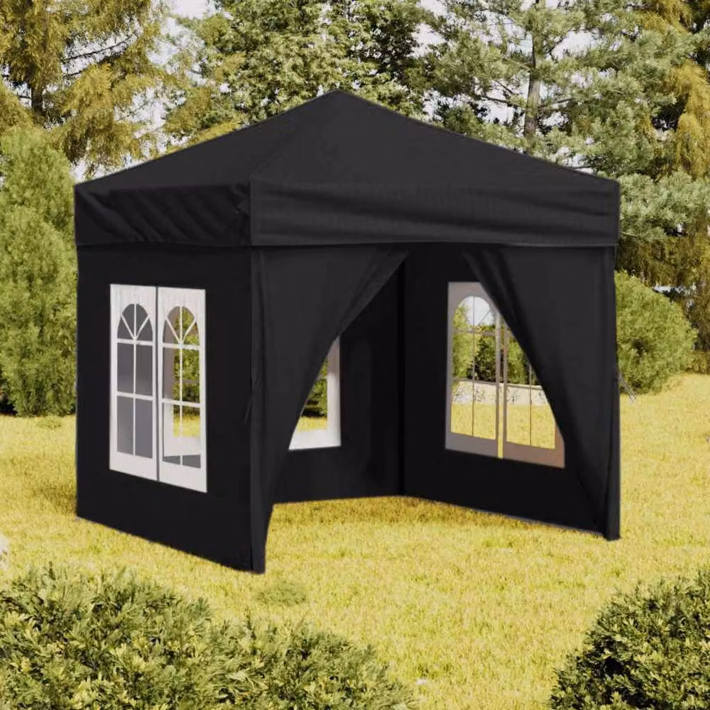 Berkfield Home Decorative Folding Party Tent with Sidewalls, Black, W/D/H: 2 x 2 x 2.34 m – 2