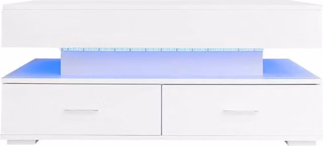 ERGOVEXA White LED Coffee Table with Lift Top and Storage Drawers