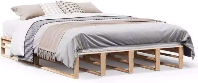 Berkfield Home Small Double Solid Pine Bed Frame in Beige, W/D/H: 120 x 200 cm – 1
