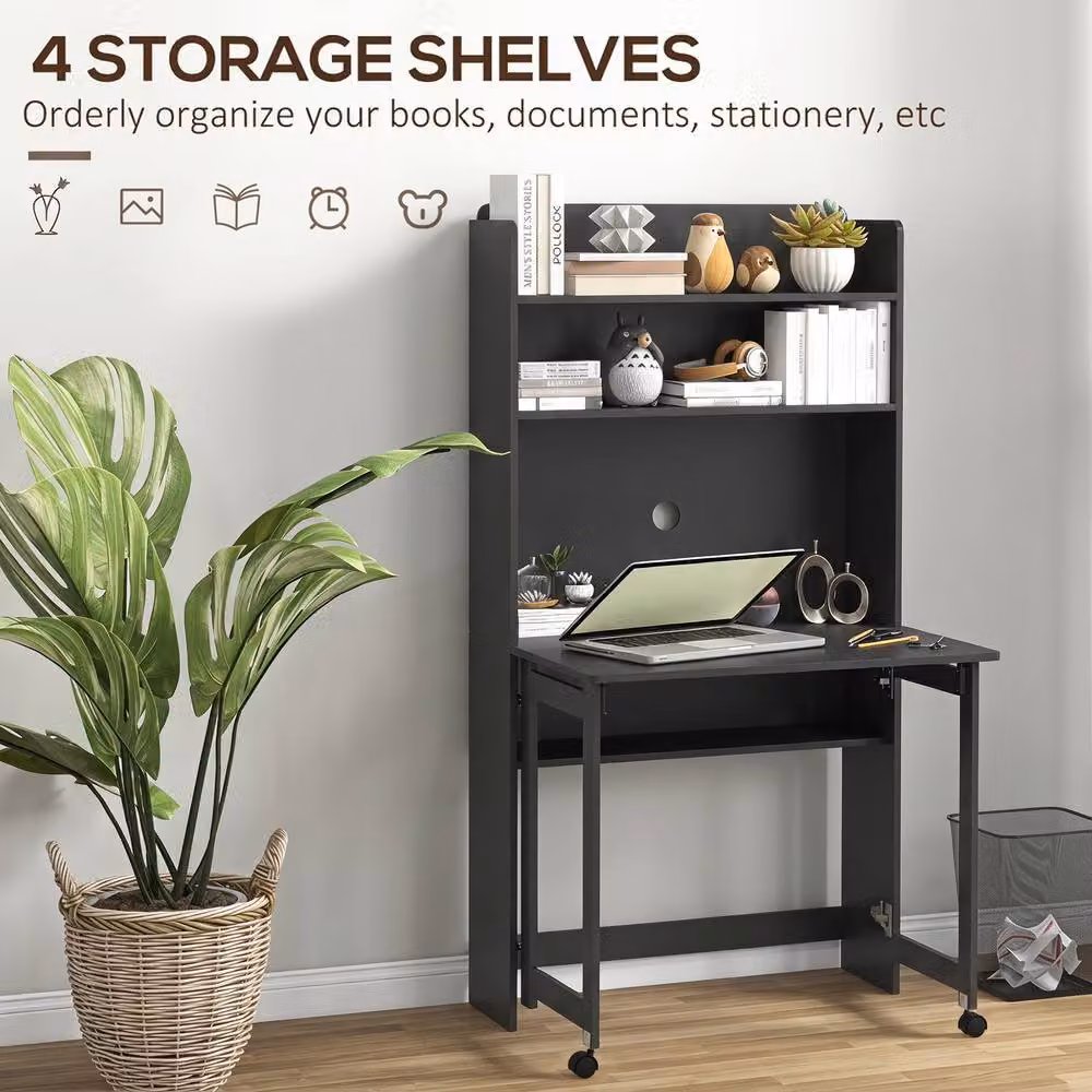 HOMCOM Modern Writing Desk with Foldable Desktop in Black – 5