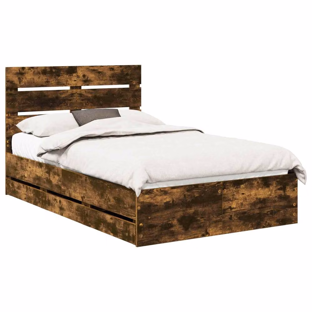Berkfield Home Modern Bed Frame with Drawers in Smoked Oak Brown, W/D/H: 120 x 200 cm – 2