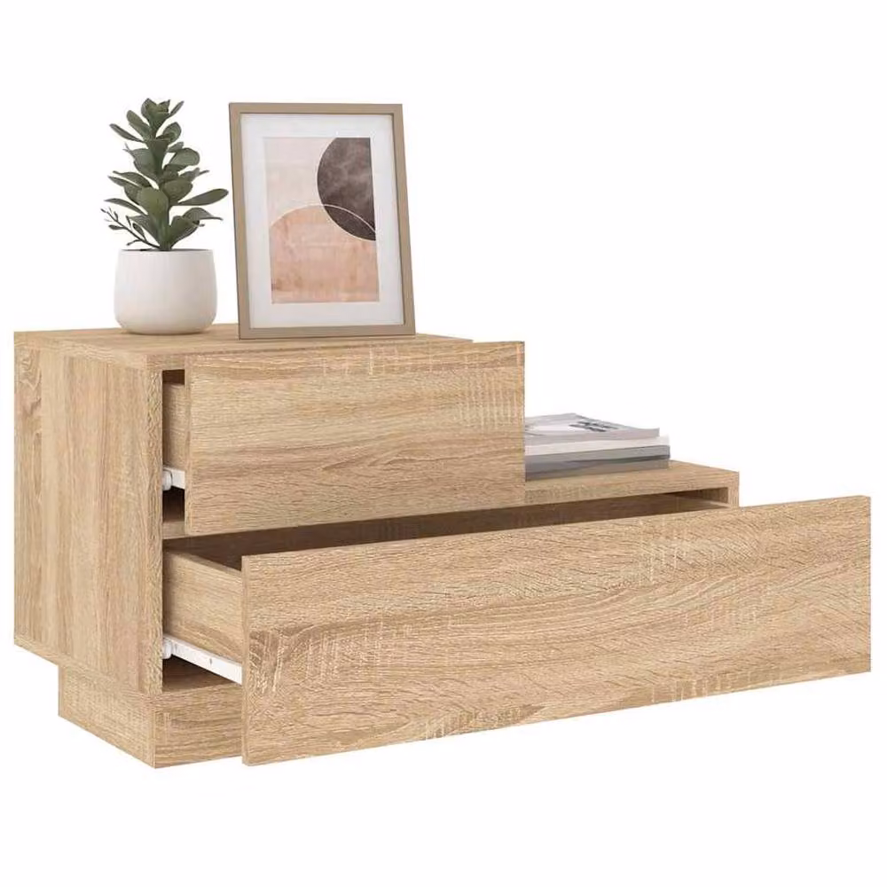 Berkfield Home Decorative Bedside Cabinet with Integrated LED Lights in Sonoma Oak Light Brown, W: 70 cm, D: 36 cm, H: 40.5 cm – 2