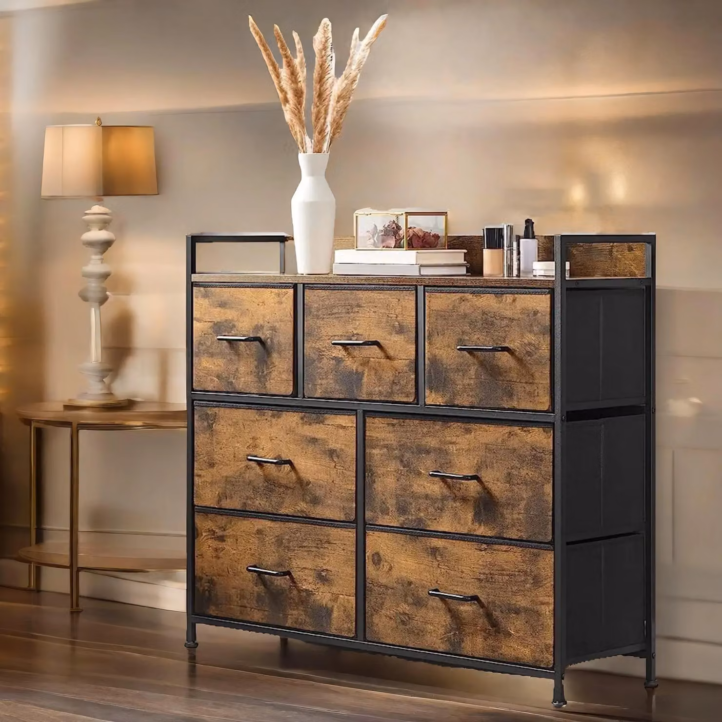 Pirlo Plush Industrial Rustic Brown Chest with 7 Fabric Drawers – 2