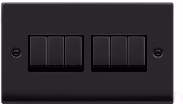 SE HOME Modern Black 6 Gang 2 Way Flush Light Switch