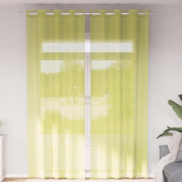 Berkfield Home Transparent Voile Fabric Panel Curtains with Eyelets, Green, 2 Pack, W: 140 cm, H: 300 cm