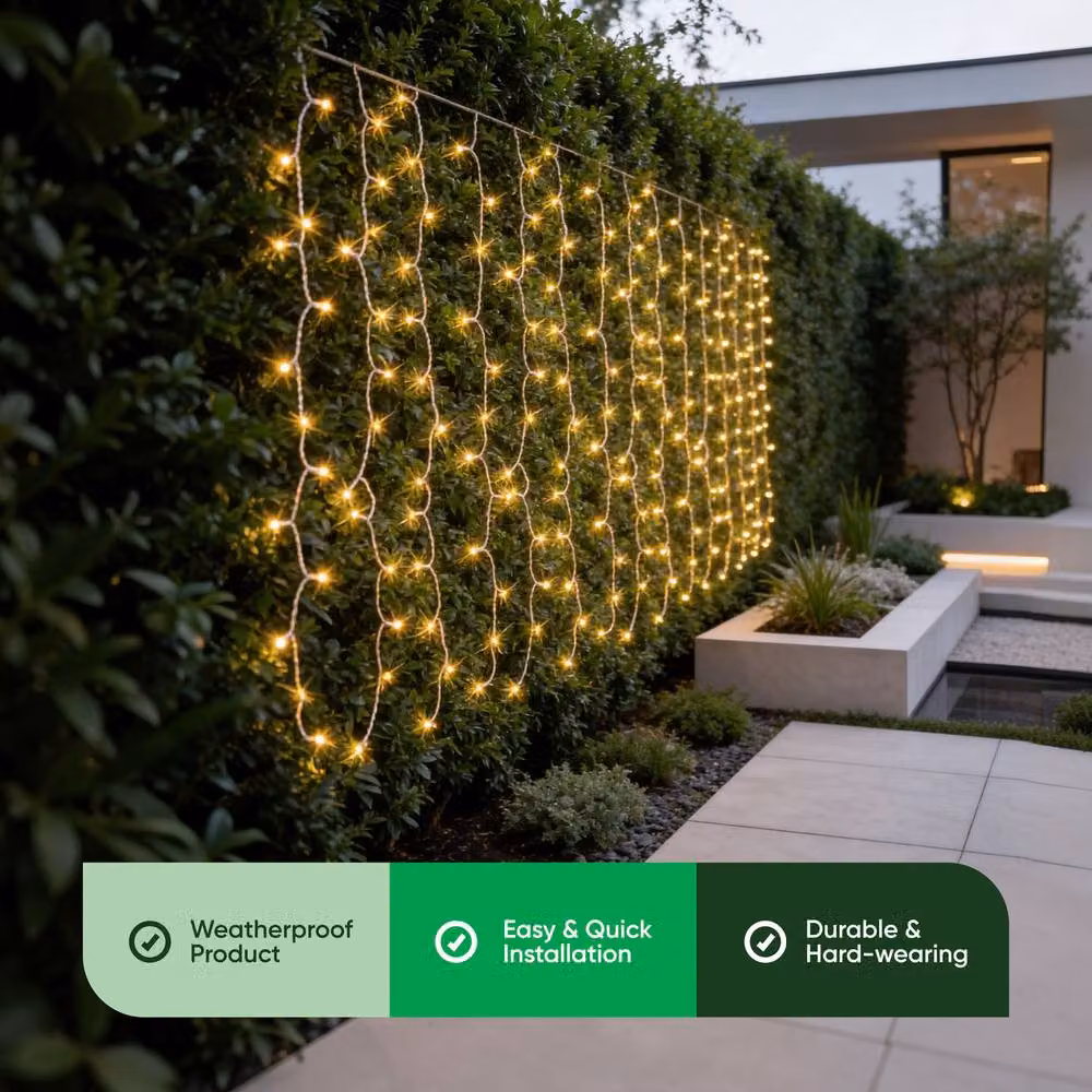Gardenwize Solar LED Curtain Lights with 192 Warm White Lights in Transparent White – 2