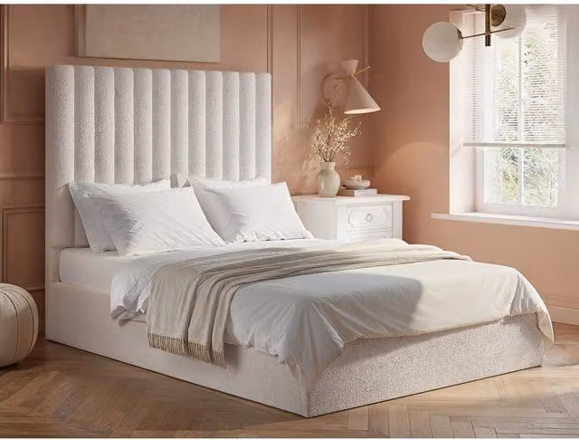Flair Everley Boucle Upholstered Ottoman Bed in Cream/Beige, W: 140 cm, D: 200 cm