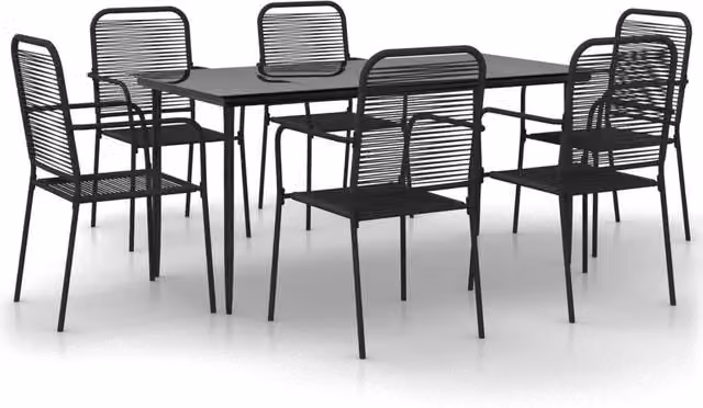 Berkfield Home 7 Piece Garden Dining Set in Black Cotton Rope and Powder Coated Steel