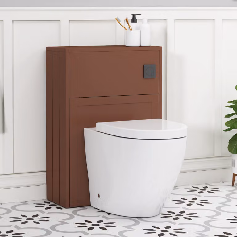 Royal Bathrooms Elmore Terracotta Clay Wall Mounted WC Unit with Elva Rimless Ceramic Toilet Pan, Soft Close Seat and Cistern, Width: 55 cm