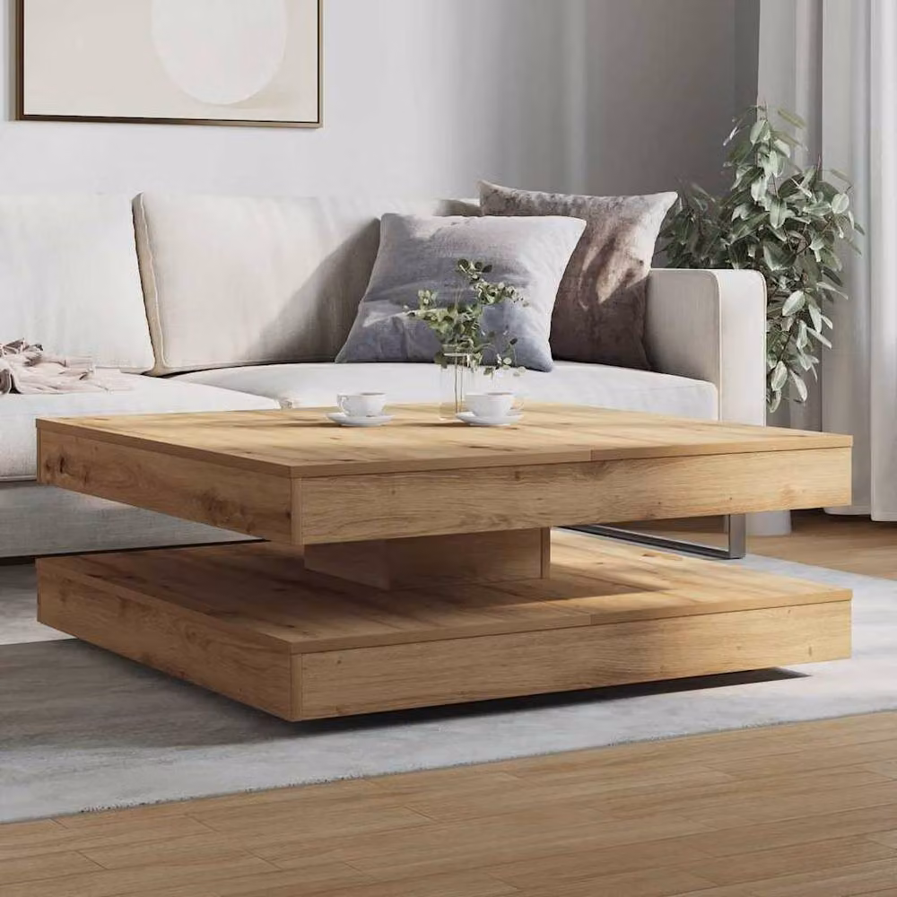 Berkfield Home Artisan Oak Coffee Table in Brown, 360-Degree Rotatable, W/D/H: 90 x 90 x 34.5 cm – 3