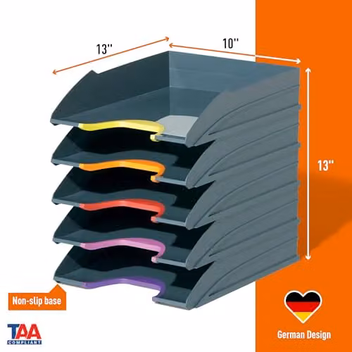 Durable Varicolor A4 Stackable Letter Tray Set of 5 in Multicolour and Grey – 3