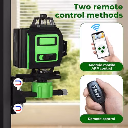 Traderight 4D Green Laser Level with 360 Degree Self-Levelling 16-Line Horizontal and Vertical Projection, Remote Control, IP54 Rating, Adjustable Stand and 2x 2400mAh Rechargeable Batteries – 6