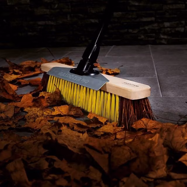 Charles Bentley Bulldozer Pro Heavy Duty 18" Broom with Scraper and Telescopic Handle in Yellow and Black, H 132 cm x W 45.72 cm