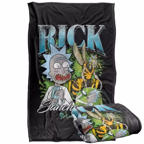 LOGOVISION Rick and Morty Rick Sanchez Homage Super Soft Fleece Throw Blanket, Multicolour, W: 91 cm, D: 147 cm – 1