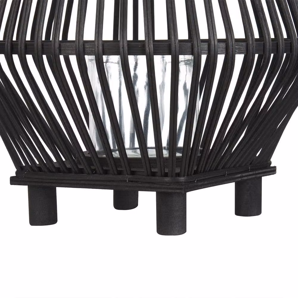 Wyld and Coco Black Bamboo Candle Lantern with Glass Insert, Height: 38 cm – 3