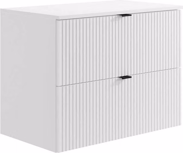 ZEVINI White Ribbed Wall-Mounted Vanity Unit with Top, W: 80 cm, D: 47 cm, H: 60 cm