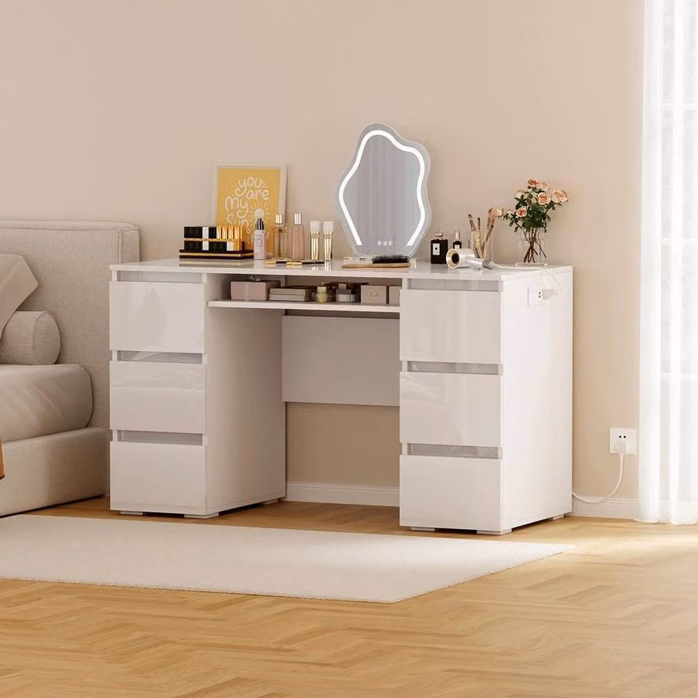 FORGEVIO White High Gloss Modern MDF Dressing Table – 2